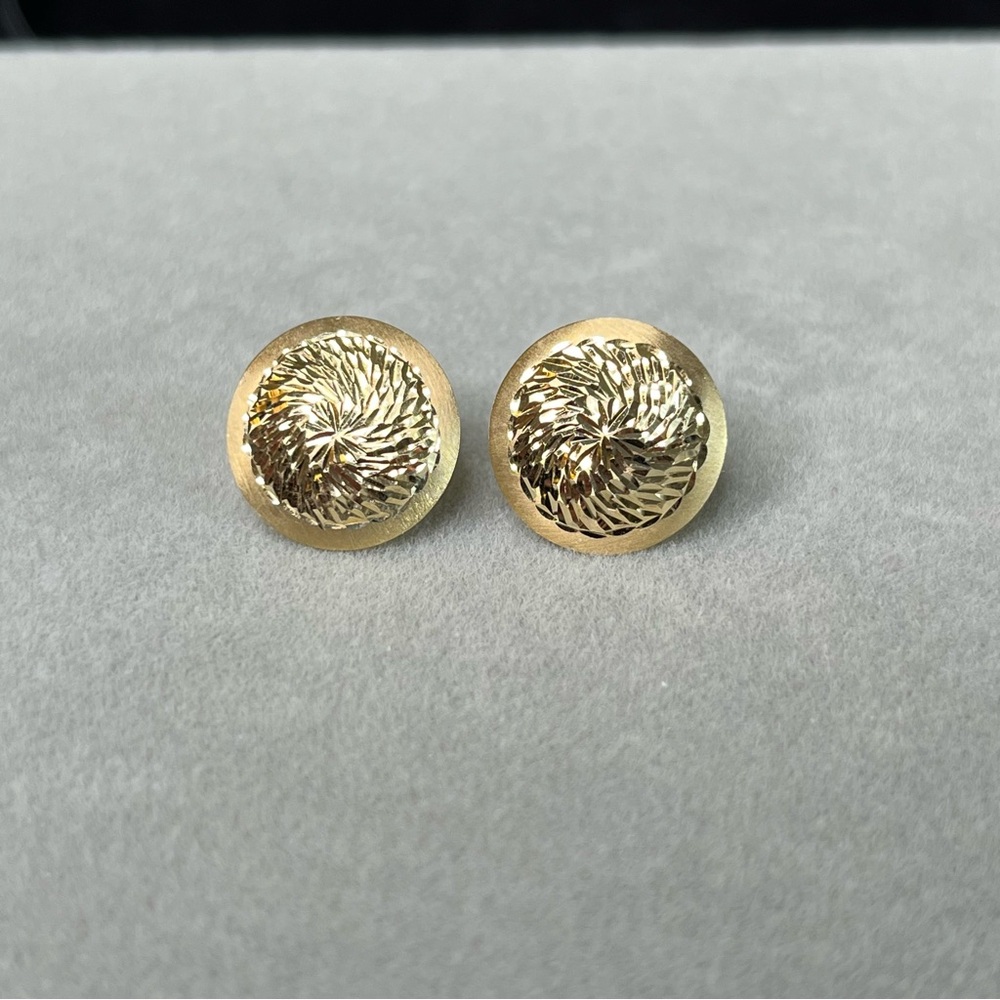 14k Disc Stud Earrings Diamond Cut 13.9mm 0.8g - Picture 7 of 7